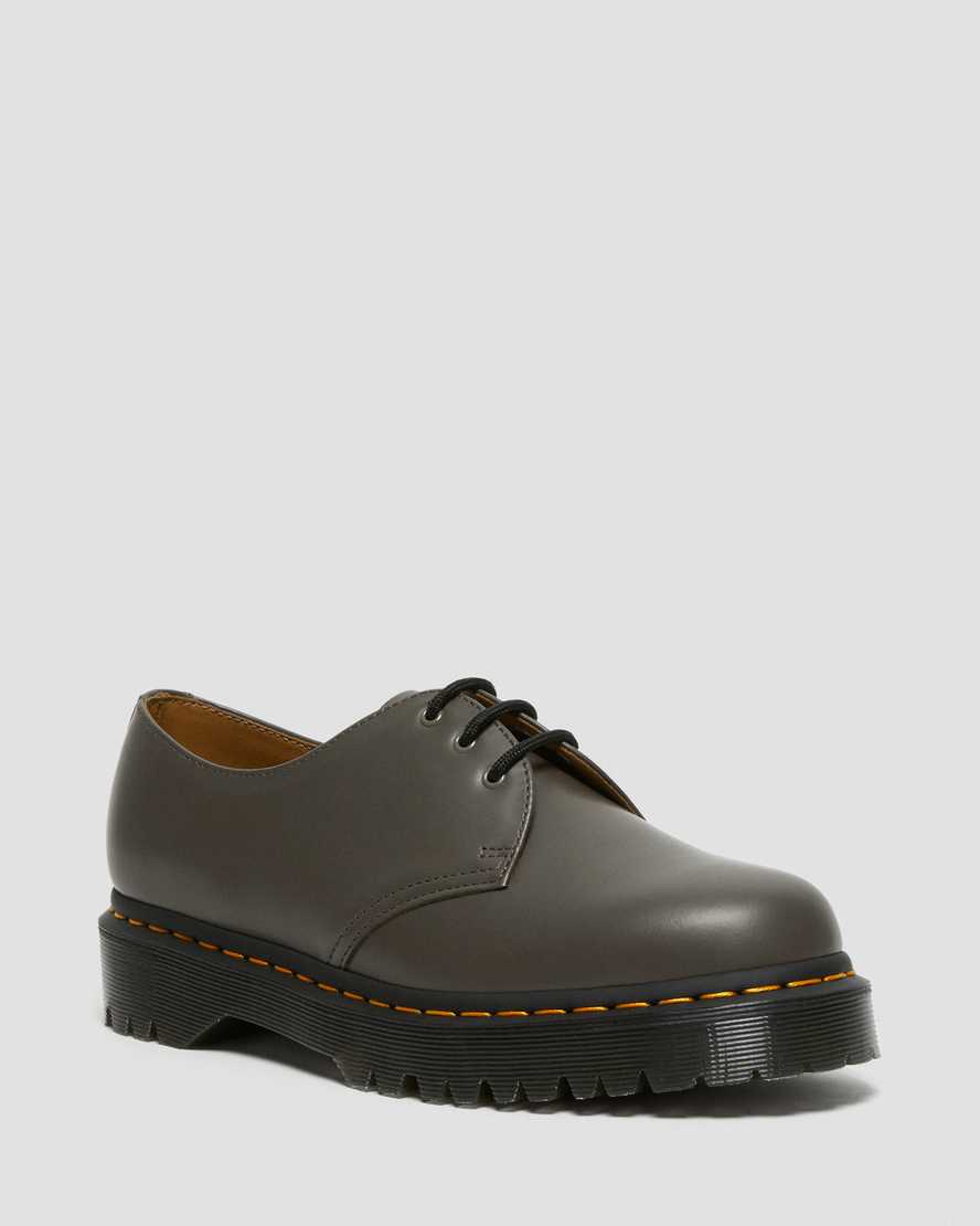 Dr. Martens 1461 Bex Smooth Lær Oxford Sko Dame Khaki/Grå [3618WVQGF]